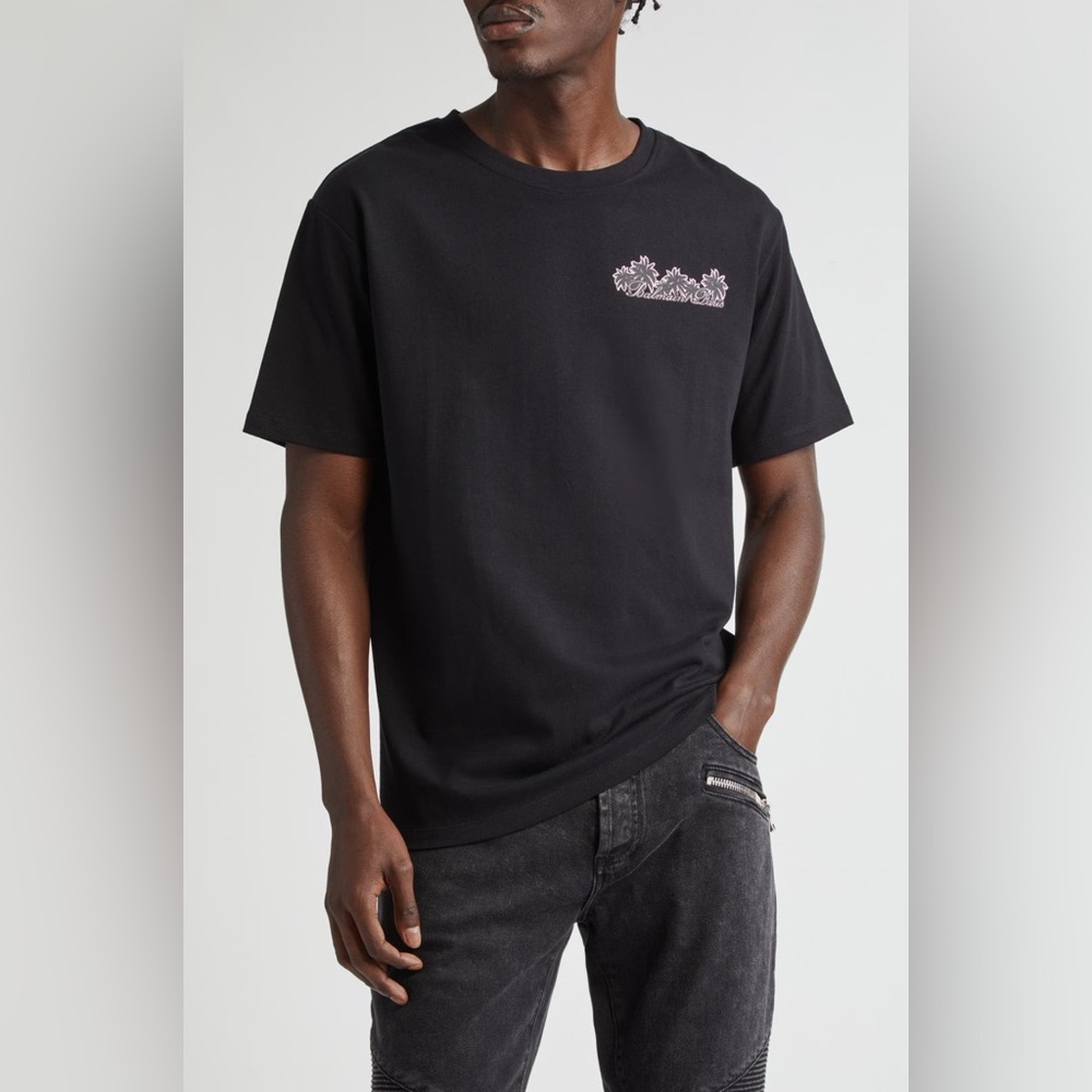 Balmain Club Organic Cotton Graphic T Shirt In Black And Size Small